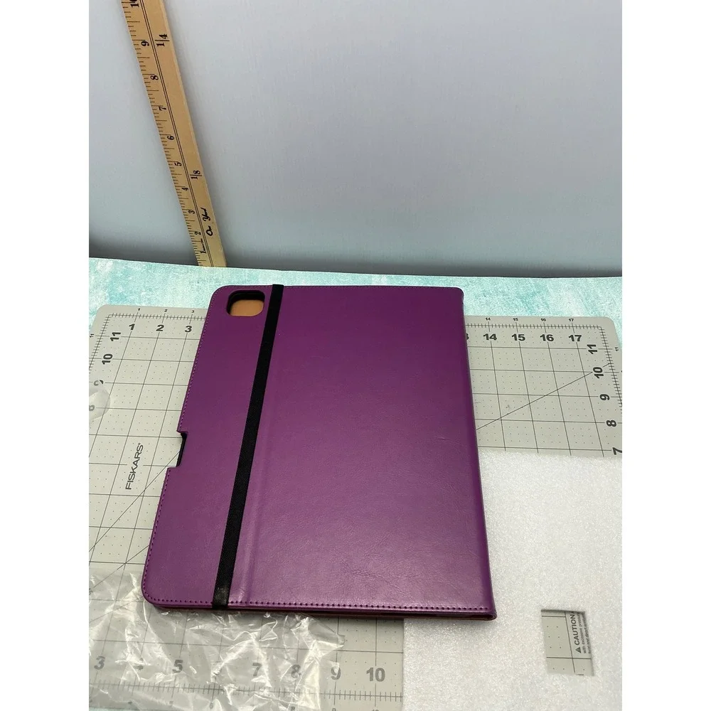 Purple Faux Leather Tablet Folio Case with Hand Strap and Kickstand 11x9‎